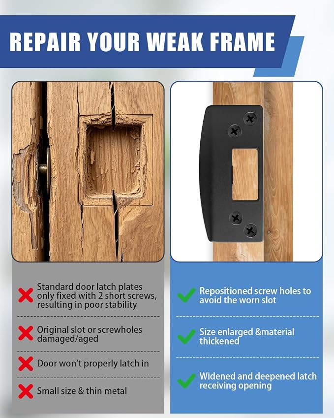 Black Extra Large Door Strike Plate, Adjustable Door Strike Plate, Large-Hole - Image 5