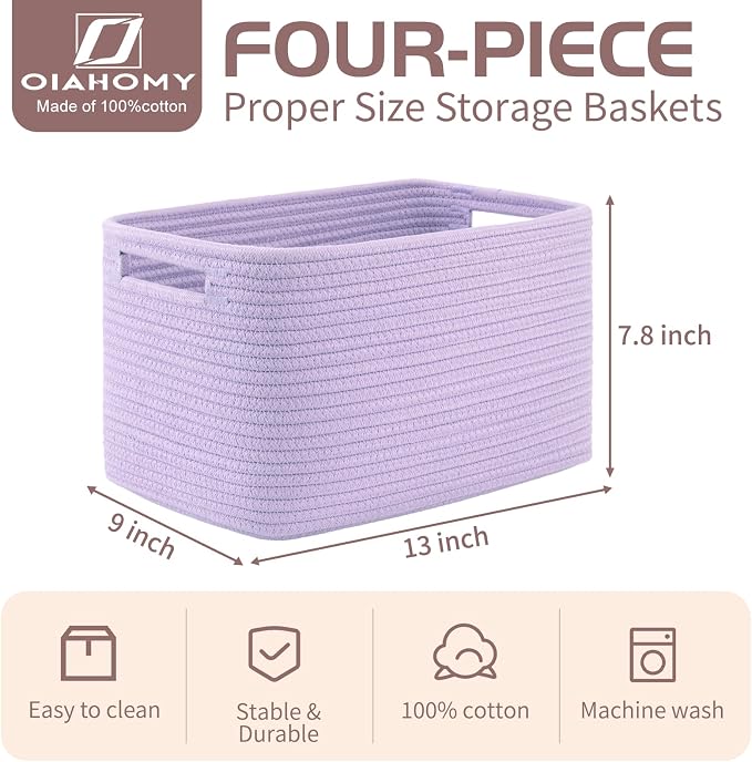OIAHOMY 4 Pack Storage Baskets for Organizing 15L Cube Storage Bins Purple | - Image 2