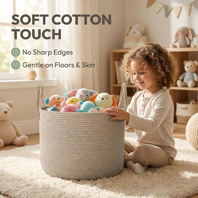 JMvicyroam 65L Extra Large Machine Washable Cotton Rope Blanket Basket | - Image 4