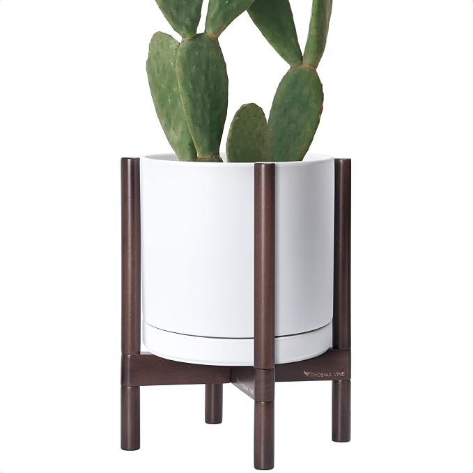 D'vine Dev Ceramic Pot with Walnut Wood Stand, 12 in, 55-B-W-1 | Mid-Century by DvineDevPlanterPotsandStand