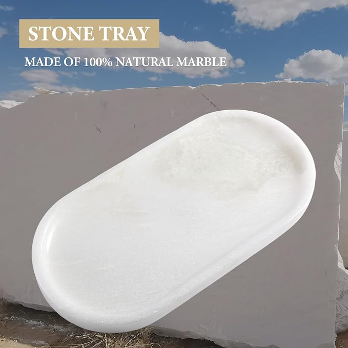 African Natural White Marble Decorative Tray, Catchall Tray - Image 3
