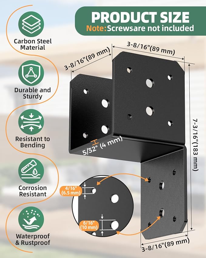 Heavy Duty Angle Brackets for 4x4, 4x6 Post, and Outdoor Crafts Woodworking - Image 2