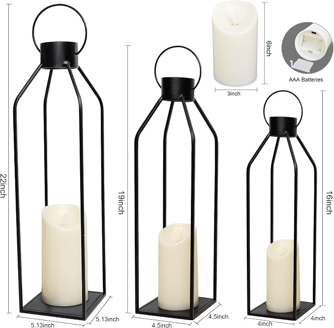 HPC Decor 22'' 19'' 16'' Lanterns Decorative w/Flickering Timer Candles- Tall - Image 6