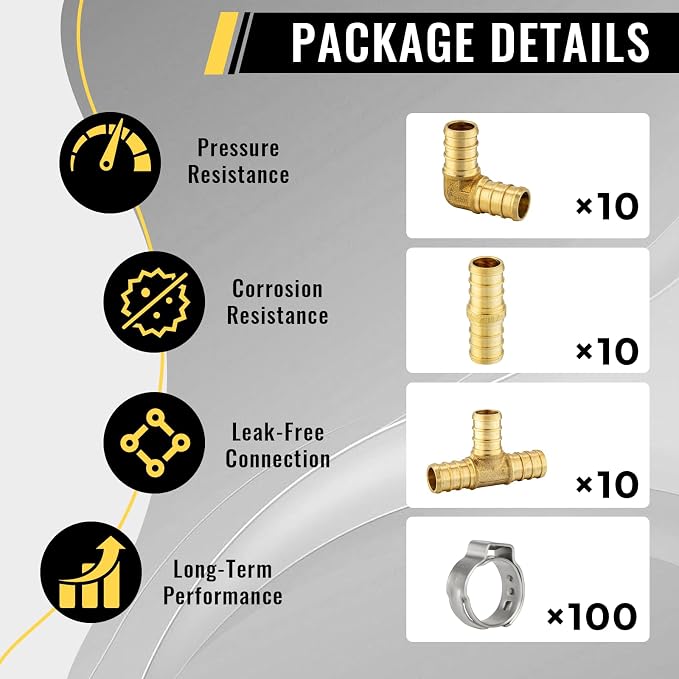 130 Pack Foskan 1/2 Inch PEX Barb Crimp Fittings Set | 10 Pieces Each:Elbow - Image 2