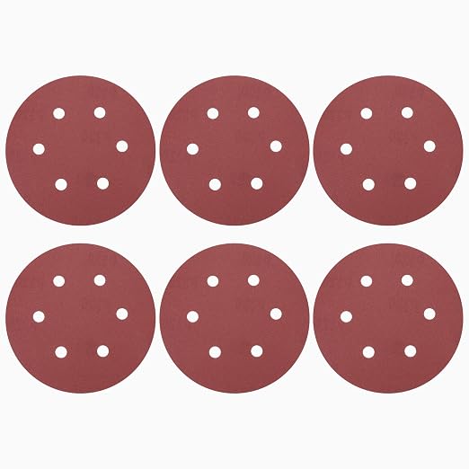 HARFINGTON 25 Pcs 6 Inch Sanding Discs 320 Grit Red Aluminum Oxide 6 Hole | by HARFINGTON