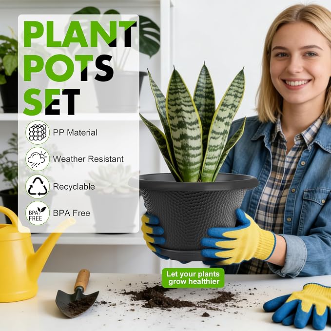 Quarut 12 Inch Pots for Plants, 4 Pack Large Flower Pots - Image 2