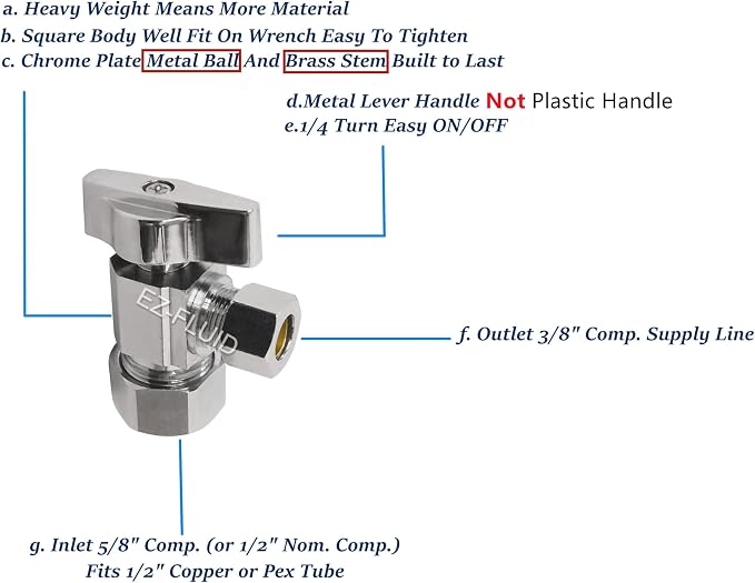 EZ-Fluid Heavy Duty 1/2" Nom. x 3/8" OD Comp Angle Stop Valve, 1/4 Turn Handle - Image 3
