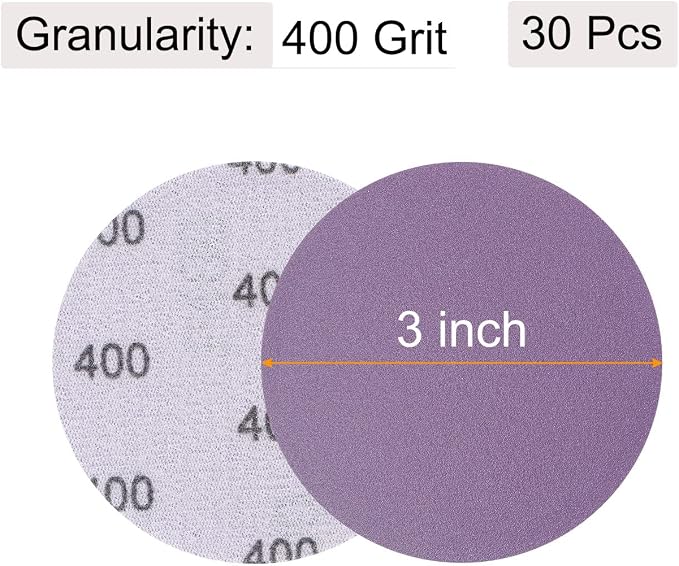 uxcell 30Pcs 3-Inch Purple Sanding Discs 400 Grits Hook and Loop Professional - Image 2