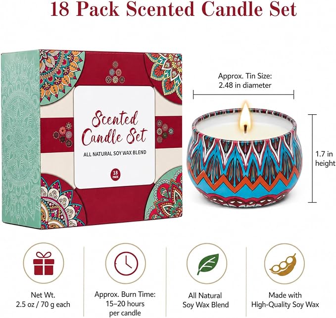 Scented Candles Gift Set, 18 Pack Soy Wax Blend Candles, 70 g Decorative Metal - Image 5
