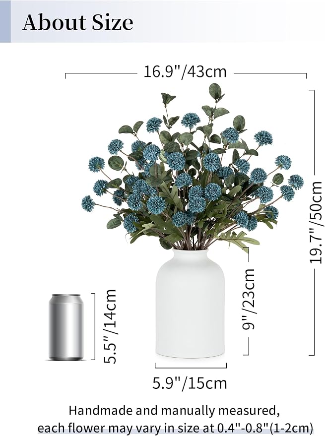 BLOSMON Dusty Blue Flowers, Fake Mums Centerpieces Table Decorations | - Image 3