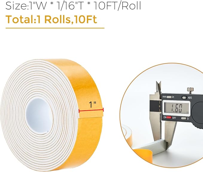 Ravinte Weather Stripping Door Seal, 1 x 1/16" Adhesive Foam Tape, 10 FT | - Image 3