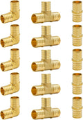 15-Pack 1 Inch PEX Fittings Kit, 5 Each Elbow Tee Coupling | Brass Crimp Pipe by SUNGATOR