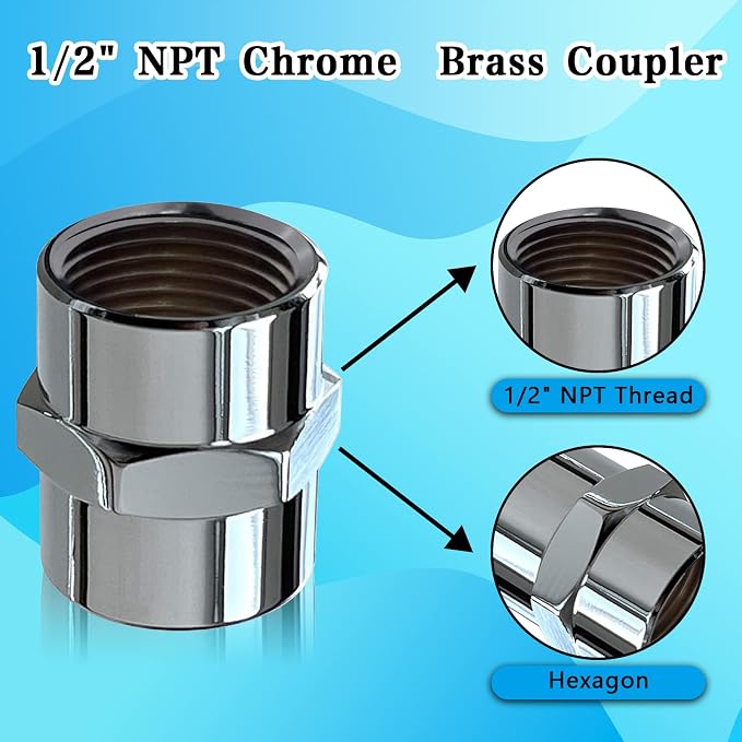 Brass Pipe Fitting-1/2" NPT Female×1/2" NPT Female Pipe Coupling-Chrome Plated - Image 3