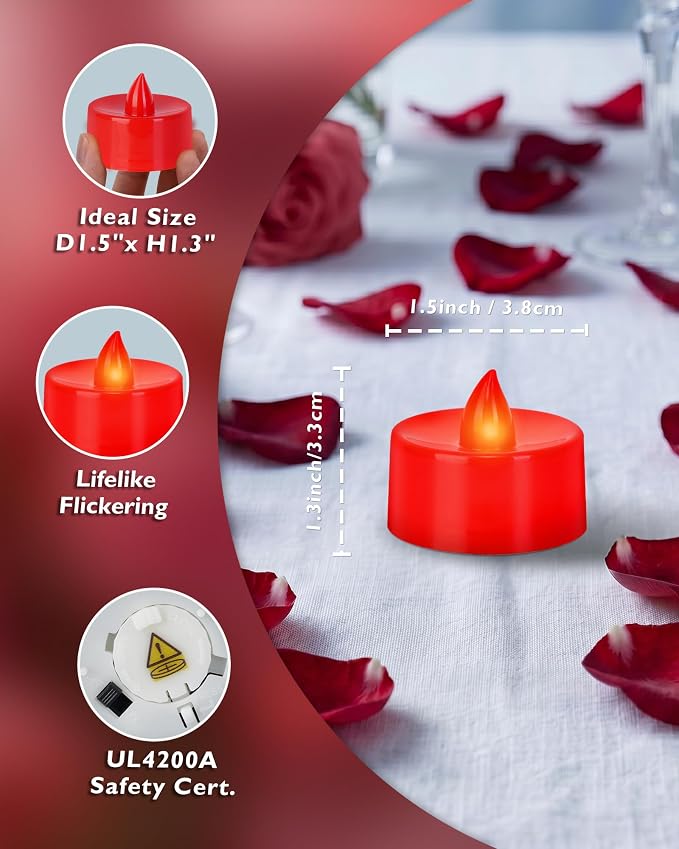 Homemory 50-Pack Red Flameless Battery Tealight Candles, 200+ Hours | - Image 2