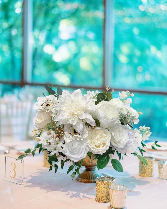FACINOC White Rose Artificial Flowers Fake Flower Bulk - Image 3