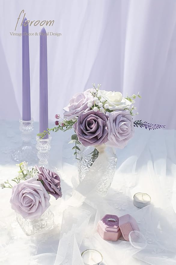 Artificial Flowers 25pcs Real Looking Lavender African Violet Purple Foam Fake - Image 2