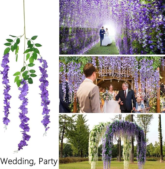 48pcs Artificial Wisteria Flowers 3.6 Feet/Piece Purple Dense Artificial Fake - Image 3