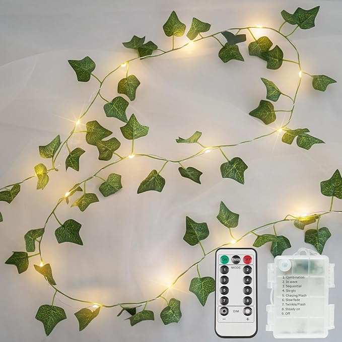 13.1FT 40LED Ivy Vine with Lights Battery Operated Copper Wire | Fairy Lights by SUDDUS