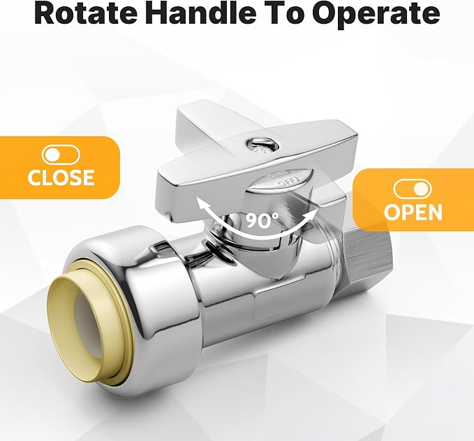 Push-Fit Straight Stop Valve 5-Pack, 1/2" Push x 3/8" OD Compression, 1/4 Turn - Image 5