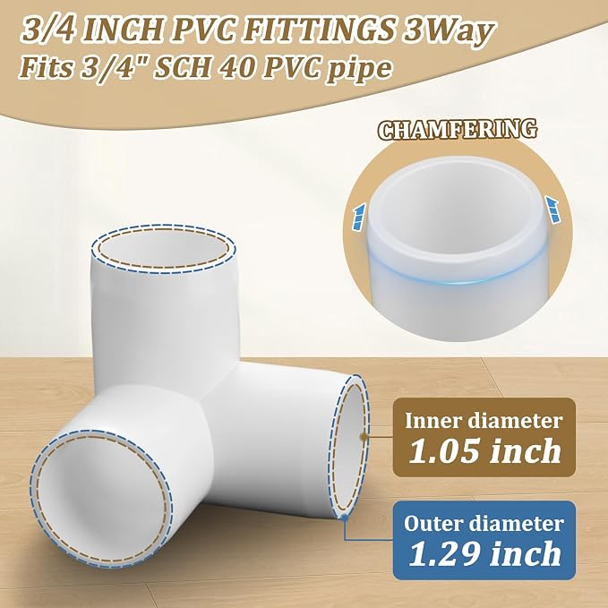 12-Pack 3/4" PVC Fittings 3 Way, Furniture Grade 3/4 Inch PVC Pipe Fittings 3 - Image 5