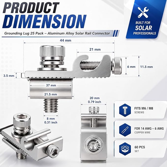 Hicarer 60 Pcs Grounding Lug 6.7mm Aluminium Alloy Rail Connector - Image 2