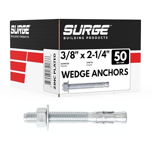 3/8" x 2-1/4" Zinc-Plated Wedge Anchors by SurgeBuildingProducts