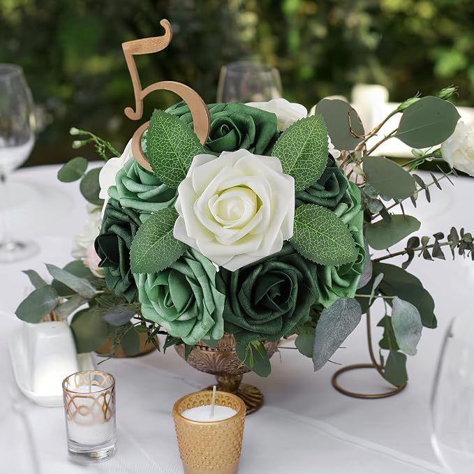 AmyHomie Forest Shades Rose 25pcs Real Looking Artificial Flowers w/Stem | - Image 5