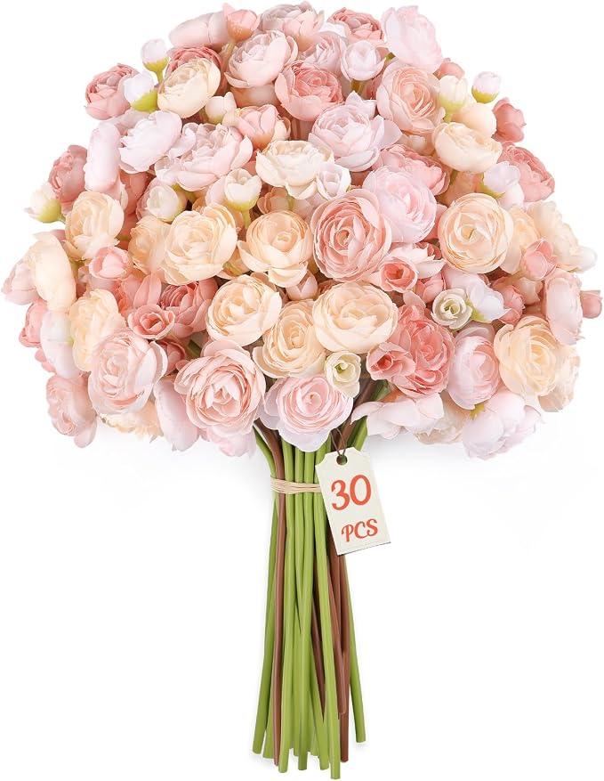 Alupssuc 30Pcs Ranunculus Artificial Flowers Faux Silk Mini Flowers Indoor | - Image 2