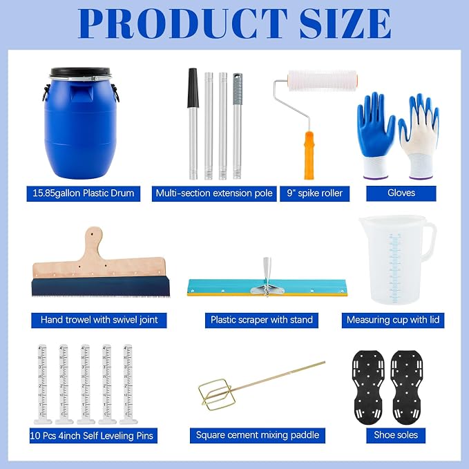 20 Pcs Self Leveling Cement Tools Kit, 15.8 Gallon Mixing Barrel - Image 2