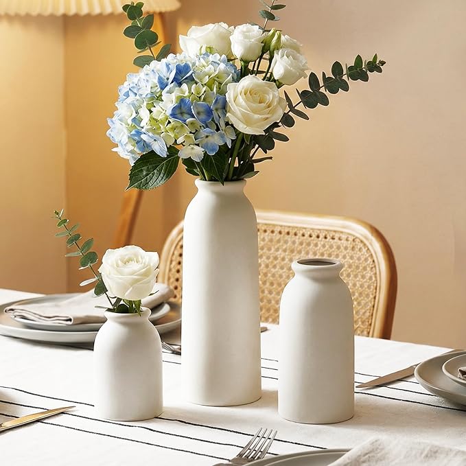 White Ceramic Vases Set of 3, Small Flower Decorative Vase Waterproof | - Image 4