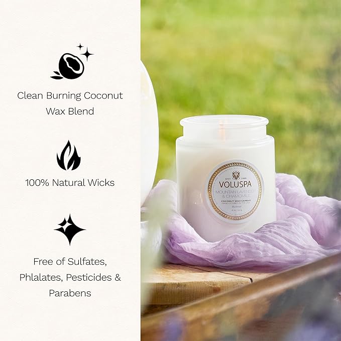 Voluspa Mountain Lavender Chamomile Candle Jar, 18 oz | Coconut Wax Blend - Image 4