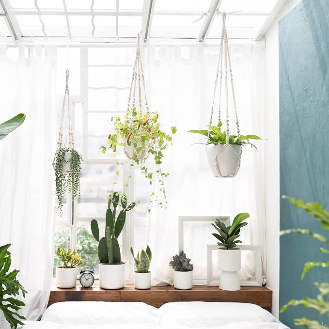 Mkono 3 Pack Macrame Plant Hangers Hanging Planters - Image 2