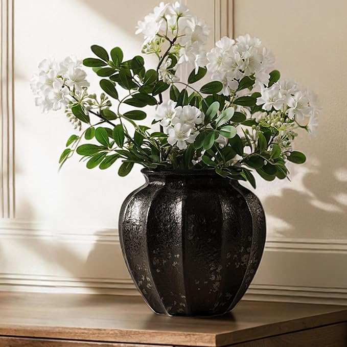 LE TAUCI 9" Ceramic Vase, Artisan Large Black Ceramic Vase by LETAUCI