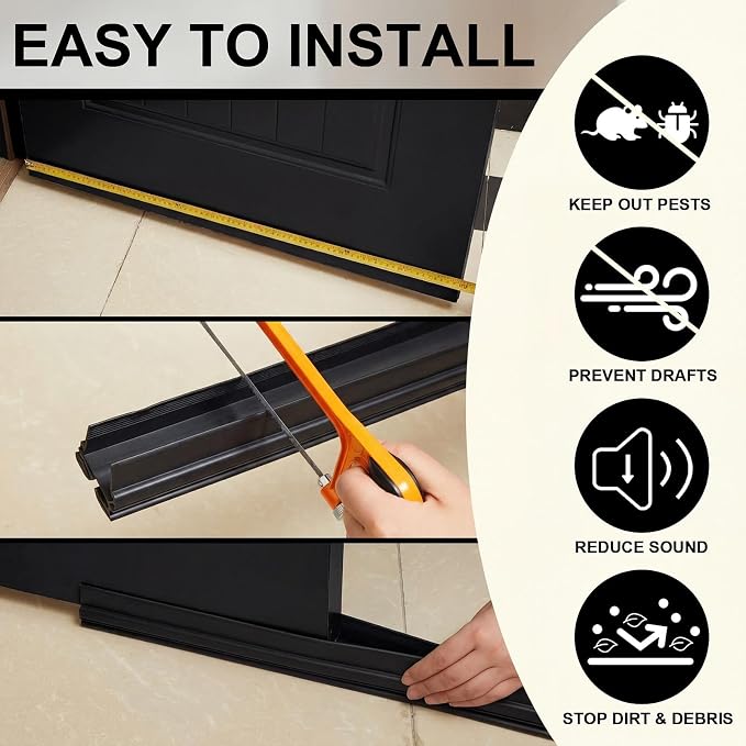 Yaocom 2 Strip Black 32 Inch Vinyl U-Shape Door Bottom Seal, Slide on - Image 4