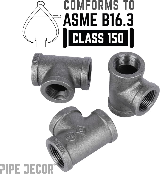 1/2" Tee Fitting, PIPE DECOR Black Malleable Iron Fittings Fit Standard 1/2 - Image 4