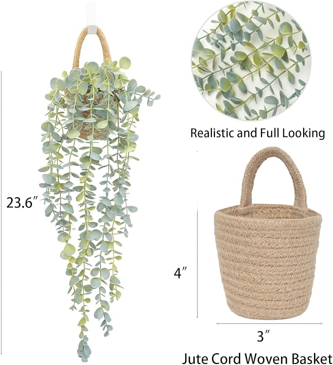Fake Hanging Plant Decor Indoor, Eucalyptus Artificial Faux Plants in Wall - Image 7