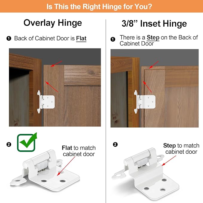 White Cabinet Hinges, 1/2” Overlay, 10 Pack | - Image 4