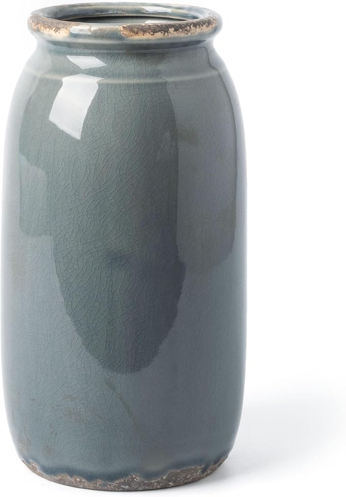 VICTOR & TERESA Rustic Large Blue and Grey Vase by VICTORTERESA