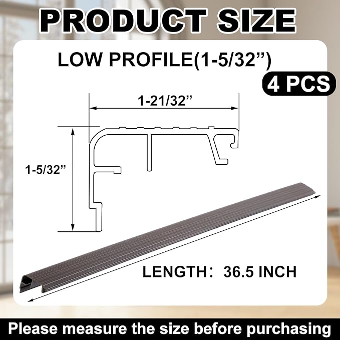 4 Pcs 36" L Fixed Vinyl Sill Threshold Cap 1-5/32 Inches High, Dark Brown | - Image 2