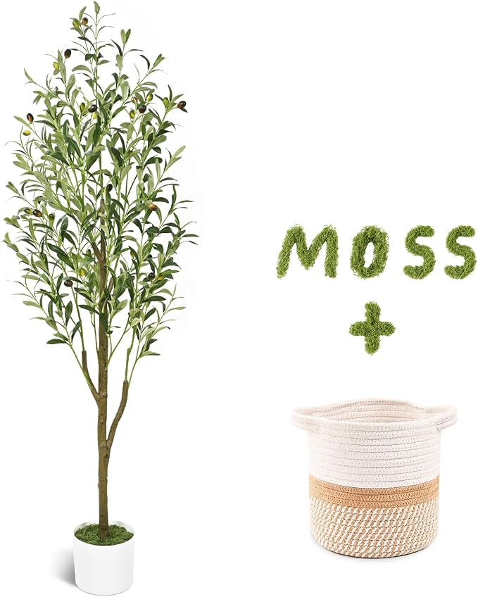 5FT Artificial Olive Tree with Basket, Realistic Wood Trunk | Indoor Faux Olive by Waipfaru