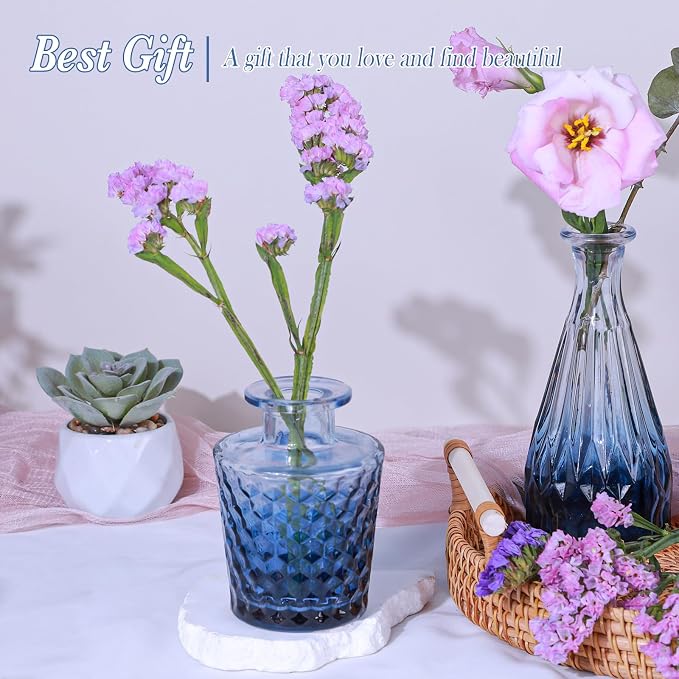 UPBUD Glass Blue Bud Vases Set of 5, Mini Flower Vase - Image 3