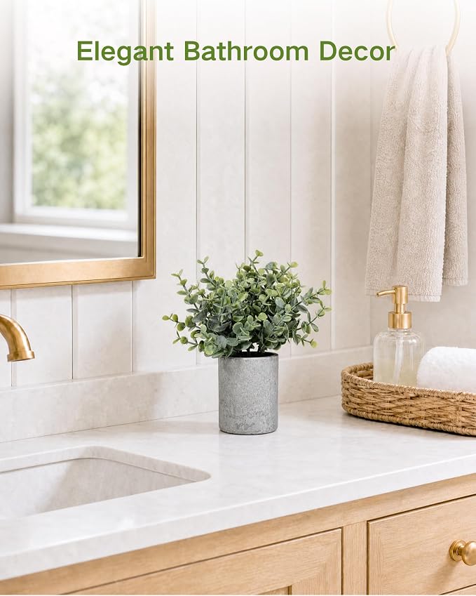 Velener Set of 3 Small Fake Plants Eucalyptus, Artificial Plants Indoor - Image 7