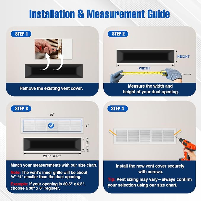 Fancat 30x6 Steel Return Air Grille, HVAC Vent Cover, 0.7cm Overall Depth - Image 5
