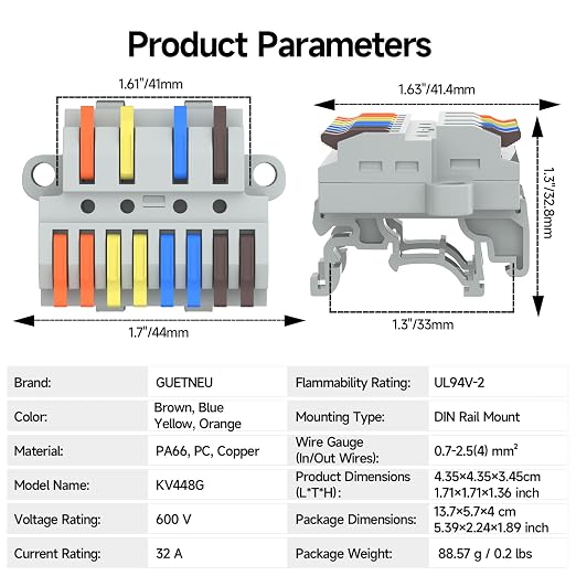 2Pcs Lever Wire Connectors, 4 in 8 Out, 0.7-2.5 mm² | Quick Wiring DIN Terminal - Image 7