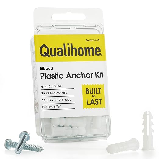 Qualihome Drywall Anchors and Screws Kit – 25 Anchors & 25 Screws by Qualihome