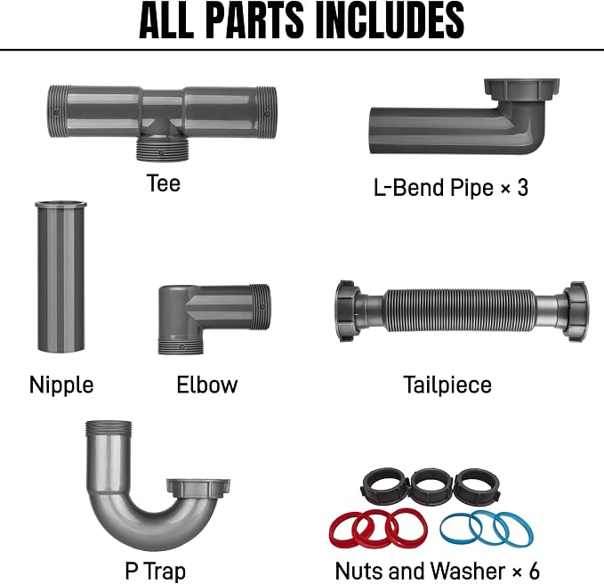 1-1/2 Inch Double Bowl Kitchen Sink Drain Kit - Image 4