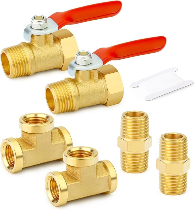 GASHER 6PCS 3/8 Inch NPT Brass Pipe Fitting, Ball Valve, Barstock Tee Brass by GASHER