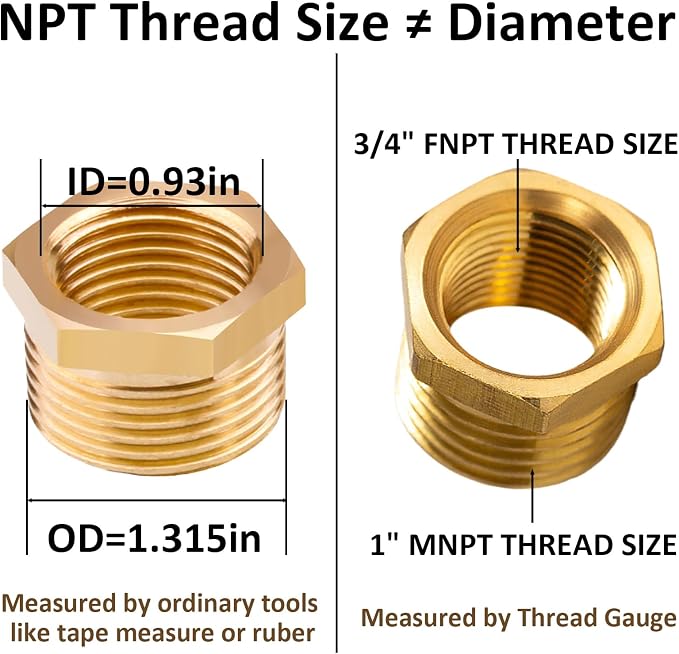 Brass Pipe Fitting Reducer Hex Bushing 1 NPT Male x 3/4 NPT Female Adapter - Image 4
