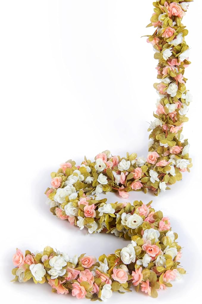 6Pcs x 8.2FT Artificial Flower Garland Rose Vine Decor, Fall Pink Flower | - Image 9