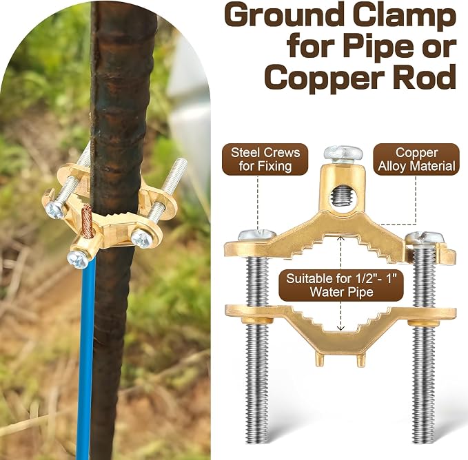 Feekoon 2 Pcs 1/2" to 1" Ground Clamp, #10 to #2 Wire Range | Copper Alloy - Image 5